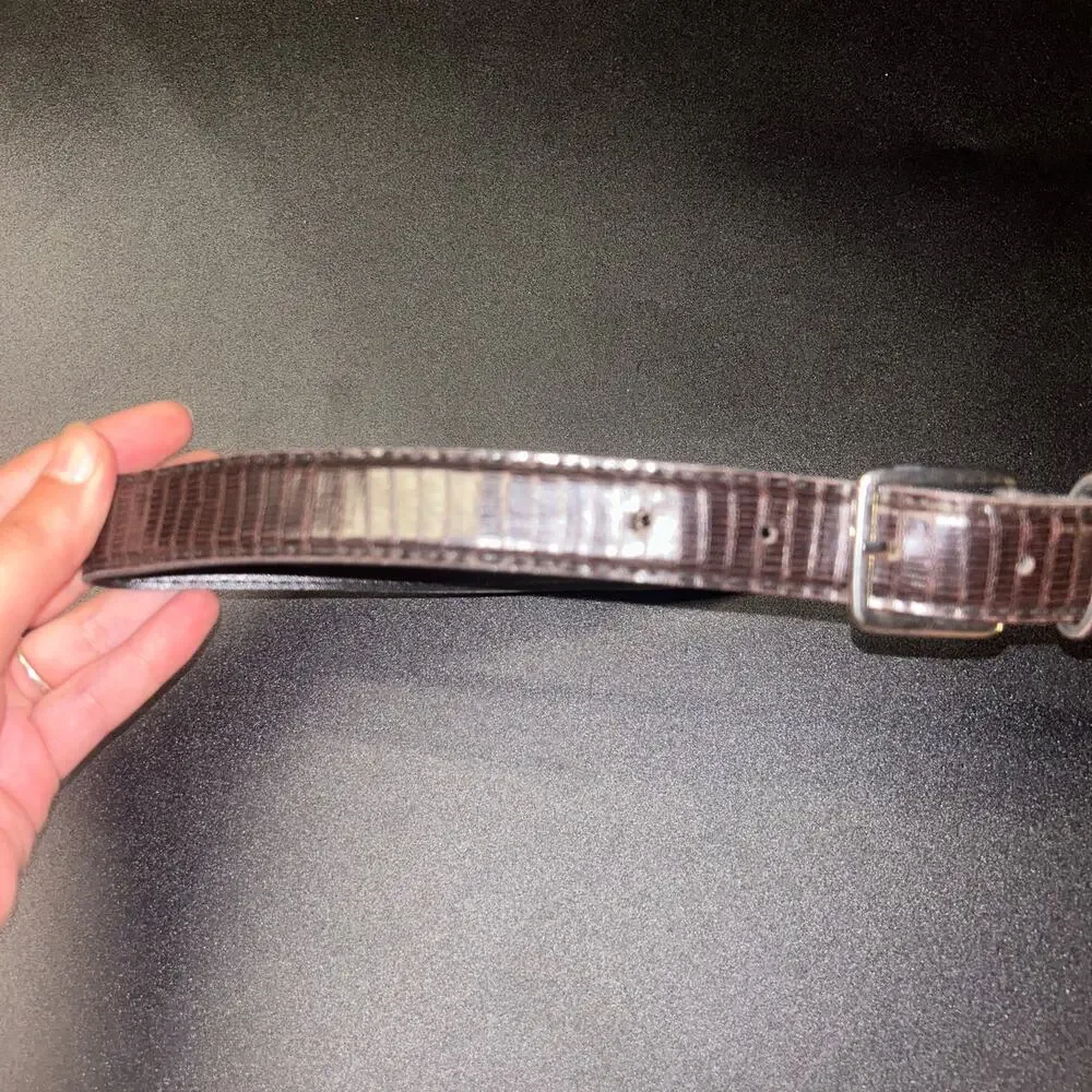Brown Textured Faux Leather Gold-Tone Hardware Adjustable Belt Women's 37